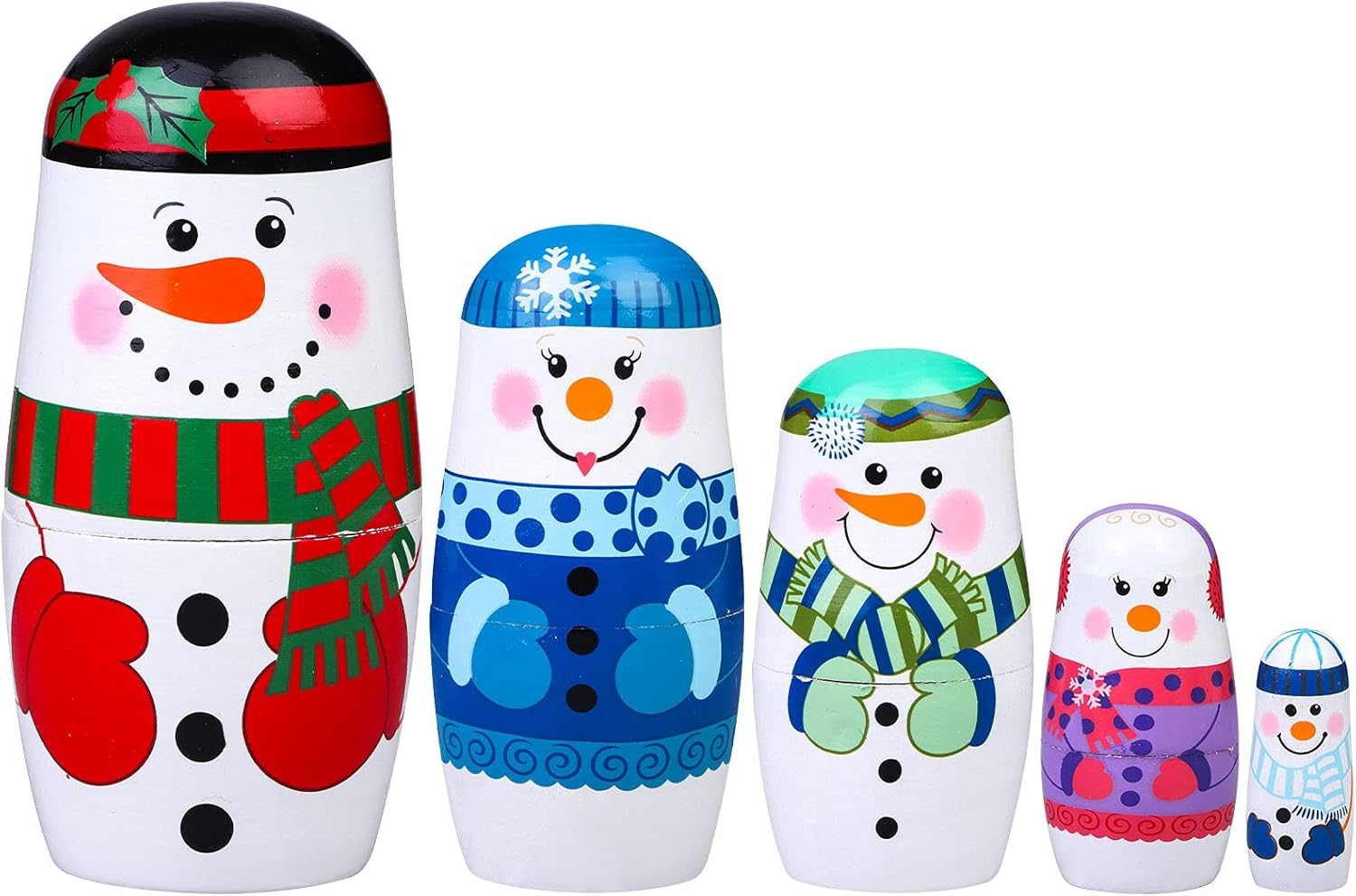 Russian Matryoshka 5 Pieces Snowman Nesting Dolls Hand Painted Figurines Wooden Stacking Dolls for Birthday Party Home Decoration, Children Kids Christmas New Year Toy image number 5