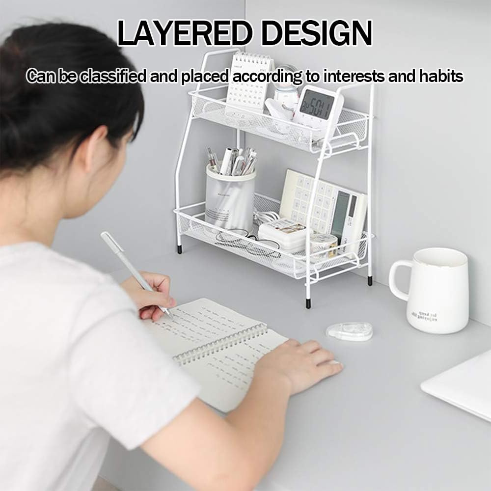 2 Pack 2-Tier Bathroom Organizer, Countertop Organizer, Kitchen Organizer, Metal Makeup Rack, Small Perfume Dressing Table Organizer for Sink/Bedroom/Living Room/Kitchen/Office (White)