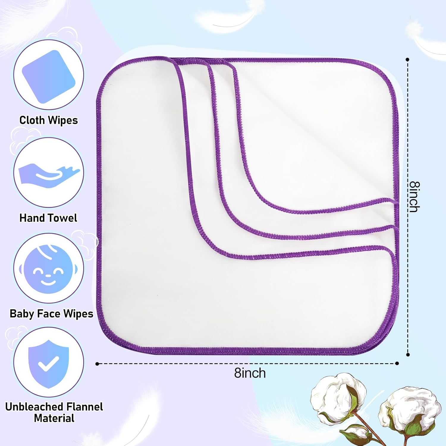 54 Pack Flannel Cloth Wipes with Green Upgraded Dispenser, Reusable & Durable Cloth Wipes, Body Face Hand Washcloth image number 1