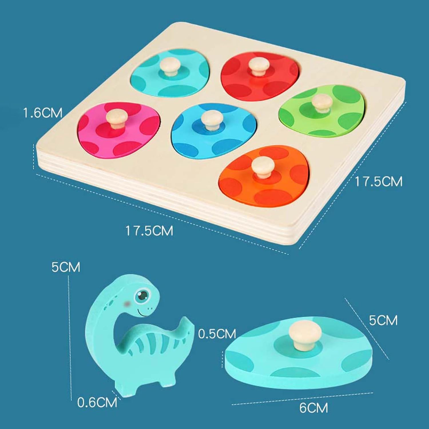 BEACENOV Toddler Montessori Wooden Dinosaur Toys & Puzzles for Baby Boys Girls 1 2 3 Years Old | Hide and Seek Dinosaur Game | Cute Puzzles for Kids | Color Matching Memory Educational Toys & Games. image number 3