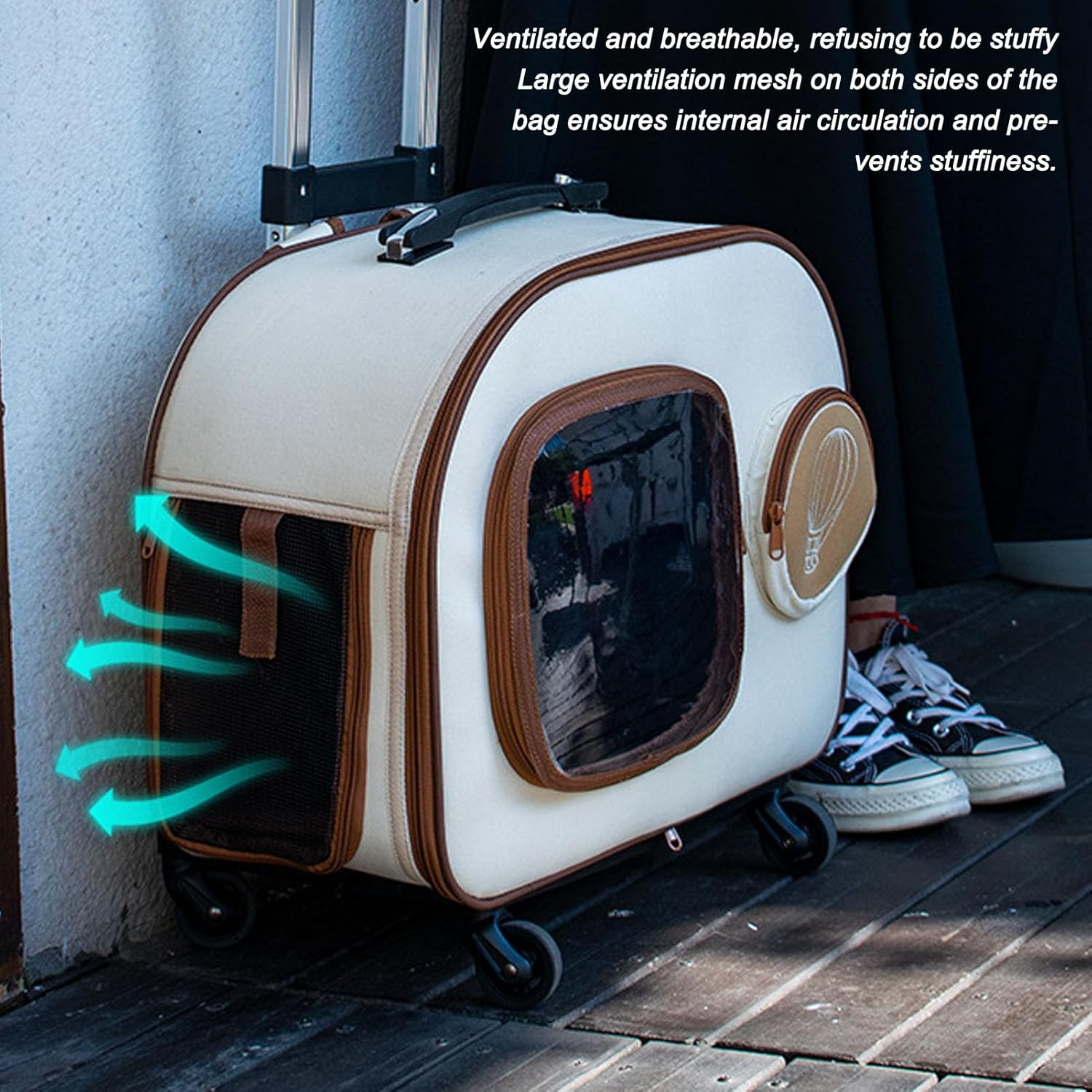 Cat Carrier with Wheels, 12.5KG Silent Pet Trolley Case, Breathable Portable Wheeled Pet Backpack, for Travel Hiking Camping image number 6