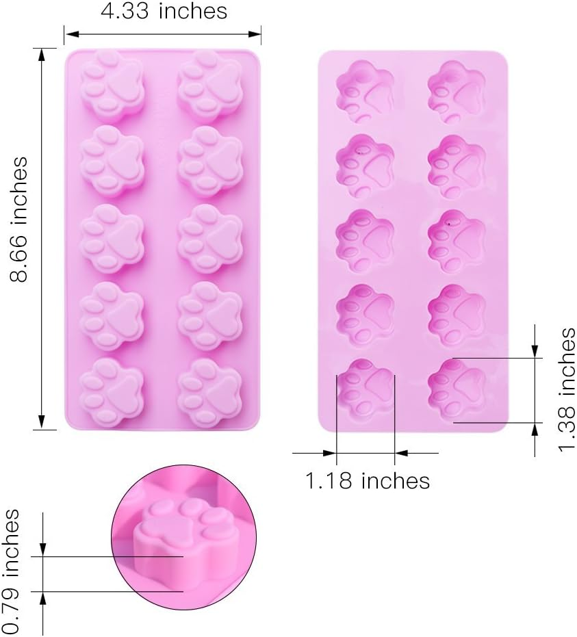 Homedge Puppy Dog Paw and Bone Silicone Molds, Non-Stick Food Grade Silicone Molds for Chocolate, Candy, Jelly, Ice Cube, Dog Treats (Puppy Paw Bone Set of 4PCS) - Bar 2+2 image number 5