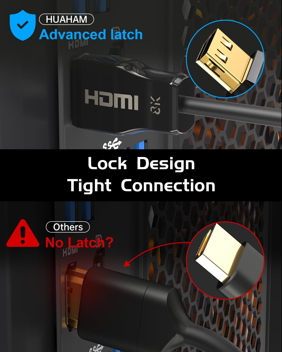 8K Fiber Optic HDMI Cable CL3 Rated 15M,Hdmi 2.1 Cable with Lock Design,48Gbps, 8K@60Hz 4K@120Hz,Earc, Dolby, HDCP 2.2&2.3,Compatible with Tvs,Displays,Desktop,Laptops,Projectors,Game Consoles Etc image number 3