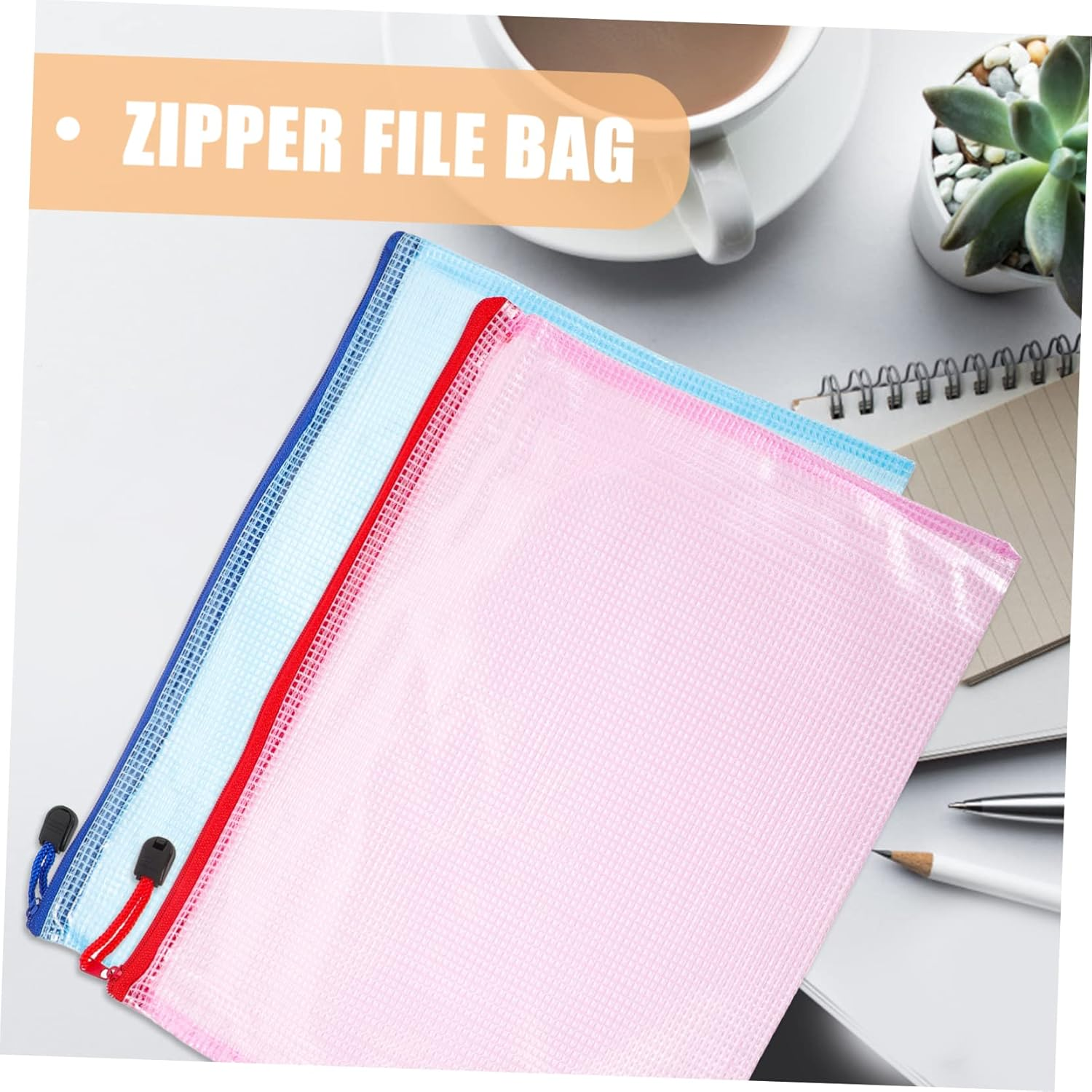 UTHCLO 12Pcs A4 Mesh File Bags Zippered Document Organizers Waterproof Thickened Multipurpose Storage Pouches for Office and School image number 4