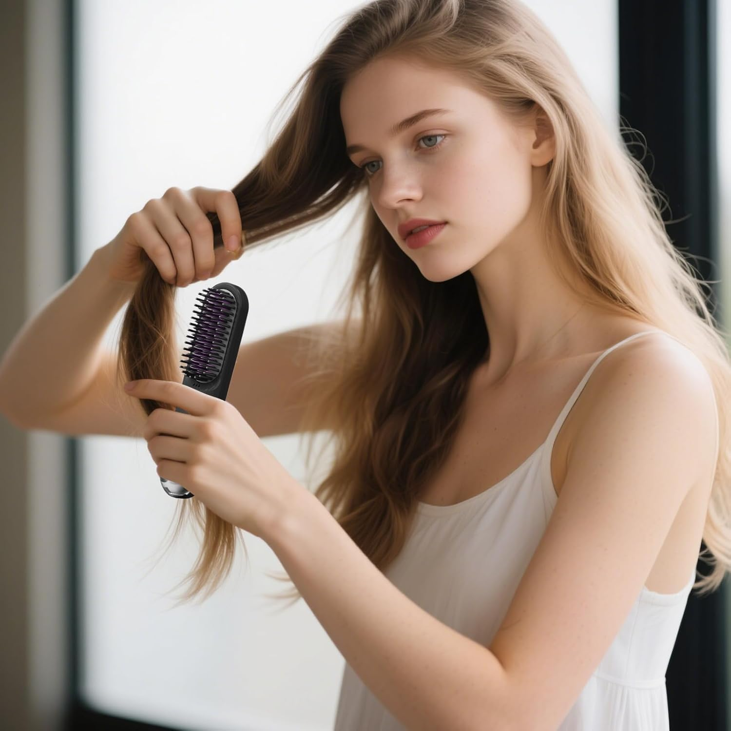 Nankoyal Rechargeable Hair Straightener | Wireless Curler Brush - 2-In-1 Temperature Adjustable Quick Styling Cordless Hair Straightener Brush for Home image number 3