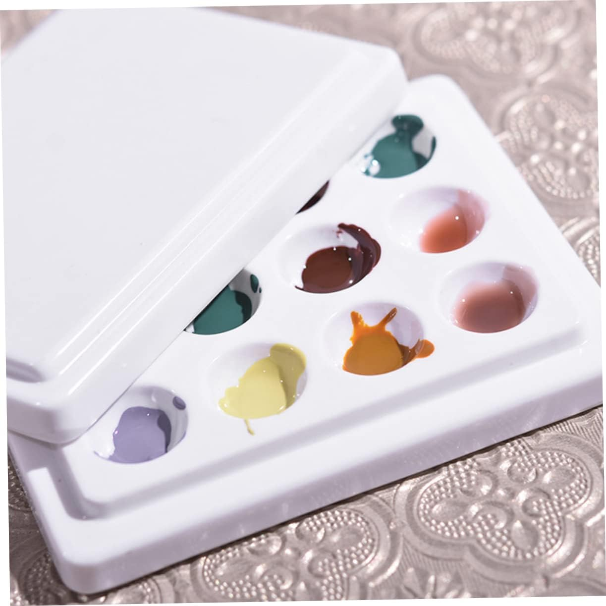 Gogogmee Ceramic Manicure Nail Color Mixing Tray with Dustproof Cover Lightweight Nail Art Palette and DIY Polish Blending White image number 5
