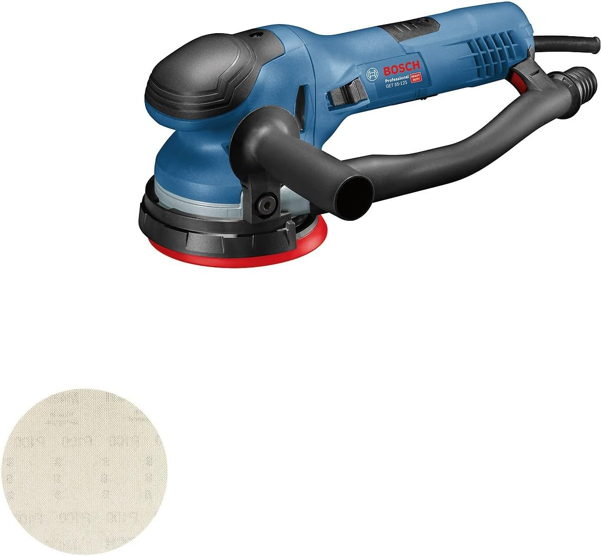 Bosch Professional GET 55-125 Random Orbit Sander (550 W, No-Load Speed: 3,300&ndash;7,800 Min-1, Sanding Pad,1Xsanding Sheet, Guard Ring, Suction Socket, Auxiliary Handle, Hex Key, in Carton)