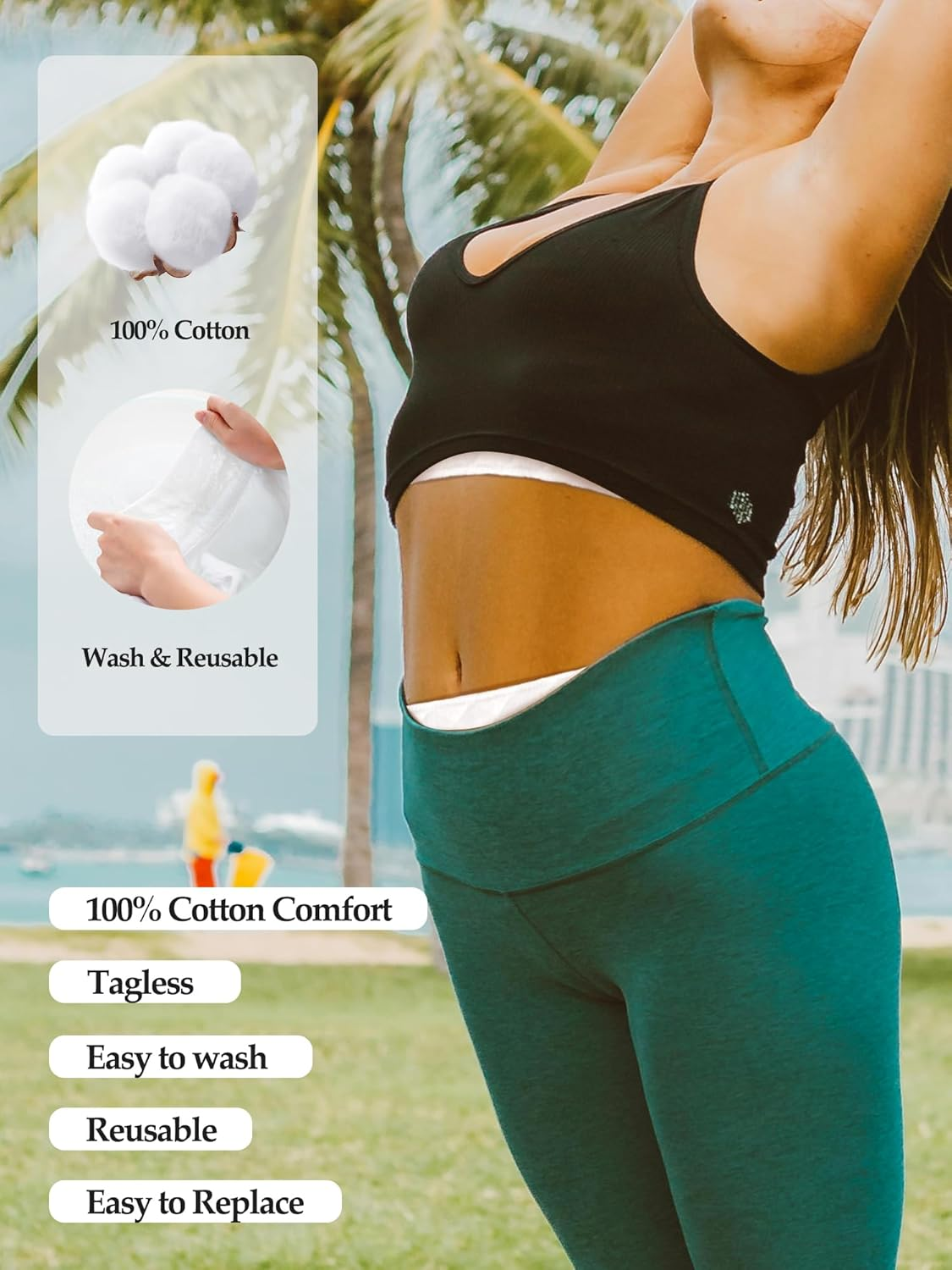 WIBOND Sweat Pads for Bras, Breast Sweat Absorber 3 Layer Bra Liners to Absorb Sweat under Breasts, Breast Pads for Sweat and under Stomach Sweat Pads Cotton Women Tummy Liners image number 5