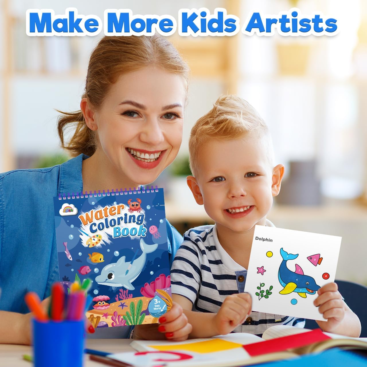 ZMLM Paint with Water Books for Kids - Easter Basket Stuffers Mess Free Coloring Activity for Toddlers - Valentines Birthday Christmas Arts & Crafts Gift Toy for Boy Girl Ages 4 5 6 7 8(Sea) image number 3