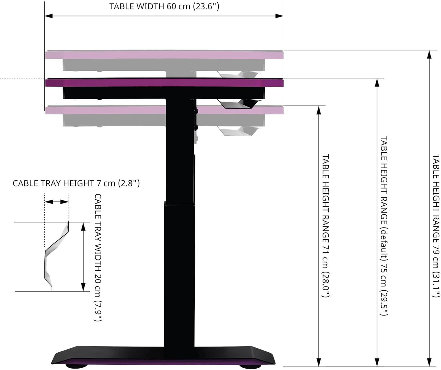 Cooler Master GD120 V1 PC Gaming Desk, Full Surface Water-Repellent Mousepad, 220Lbs Weight Support, 3 Height Levels, Cable Management Tray, 47.2D X 23.6W Workstation|Home Office image number 2