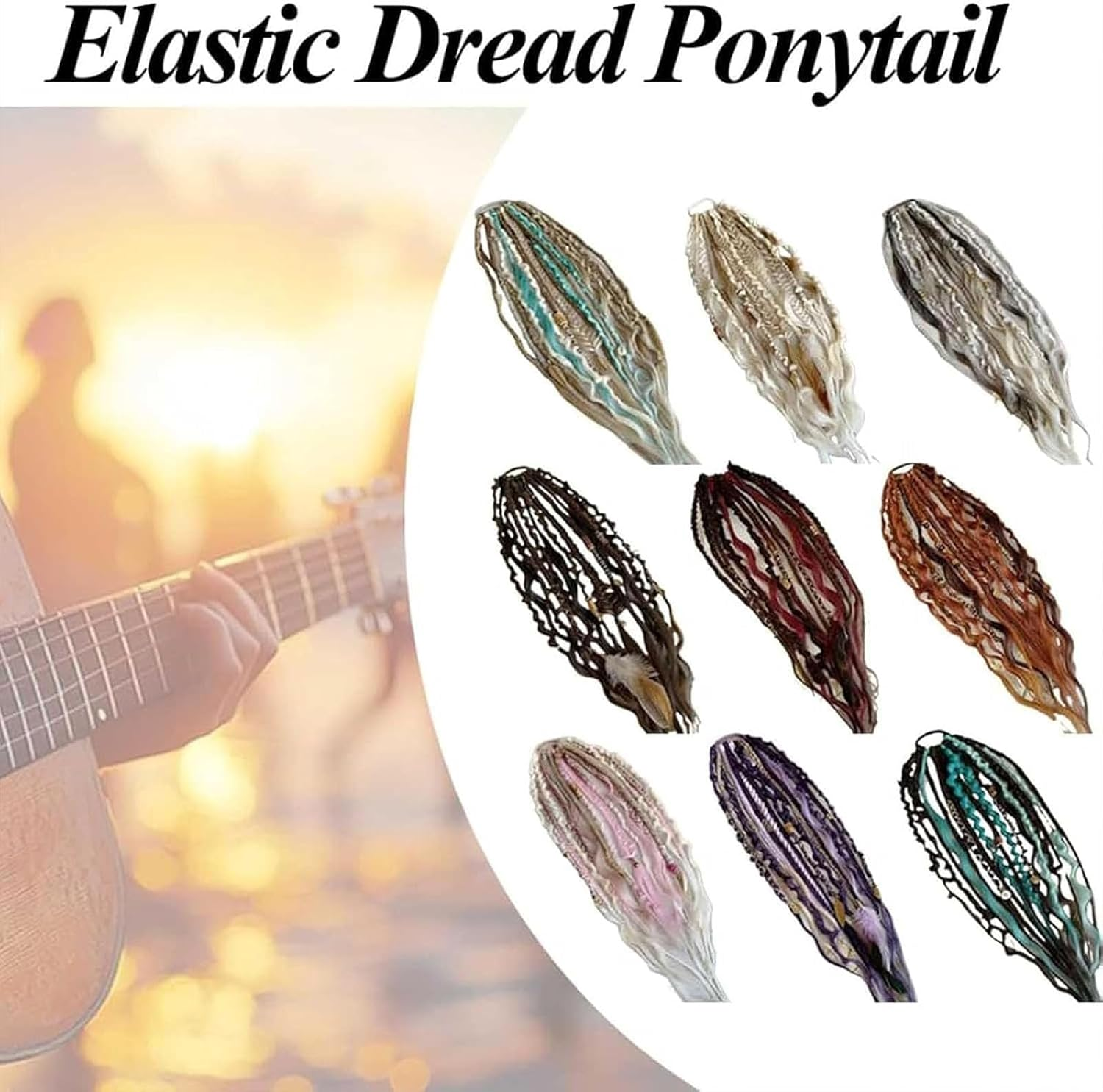Elastic Dread Ponytail Salty, Boho Dreadlock Hair Extension with Beads, Shell and Charm Details, Easy 1-Minute Clip-In Ponytail Attachment for Festival, Travel & Casual (C) image number 4