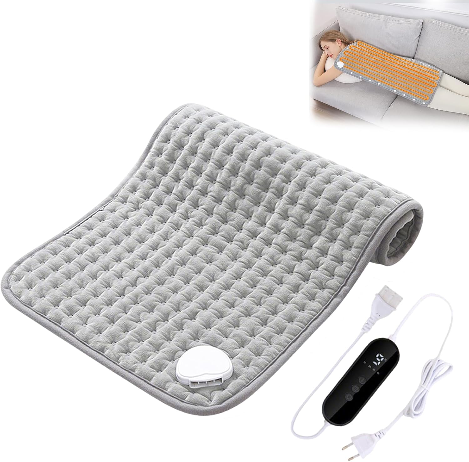 Electric Heating Pad for Pain Relief &ndash; 40X76Cm Washable Grey Plush &ndash; 9 Heat Settings, 4 Timer Options, Auto Shut-Off &ndash; Ideal for Neck, Shoulder, Back, Abdomen & Knee image number 4