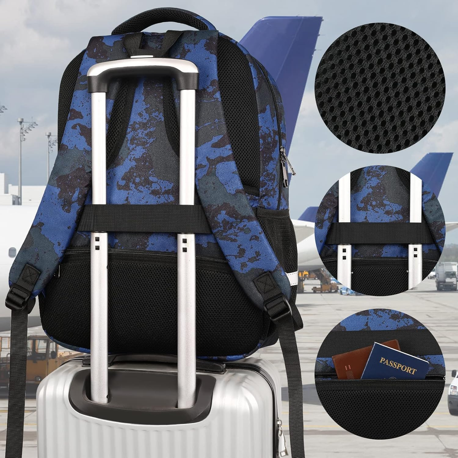 Laptop Backpack for Men, Large Travel Backpack TSA Friendly anti Theft Backpacks with USB Charging Port, Water-Resistant Bag Daypack for Work, 17.3Inch Approved Computer Bookbag & Notebook - Camo Grey image number 5