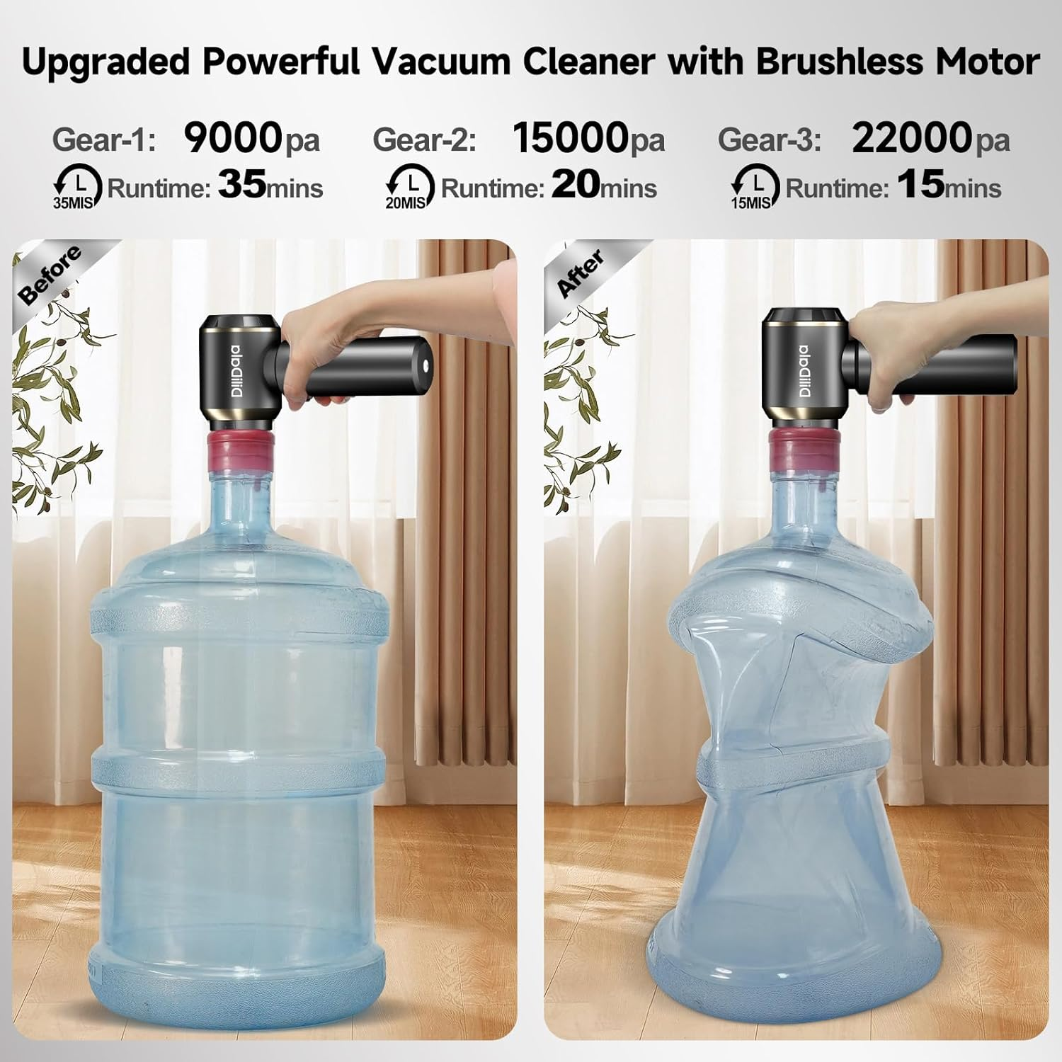 Car Vacuum Cleaner Cordless, Handheld Vacuum 22000PA High Power Suction, 4-In-1 Compressed Air Duster & Air Blower & Pump, Portable Vacuum Cleaner with 3 Gears for Home, Pet, Keyboard (Grey) image number 6