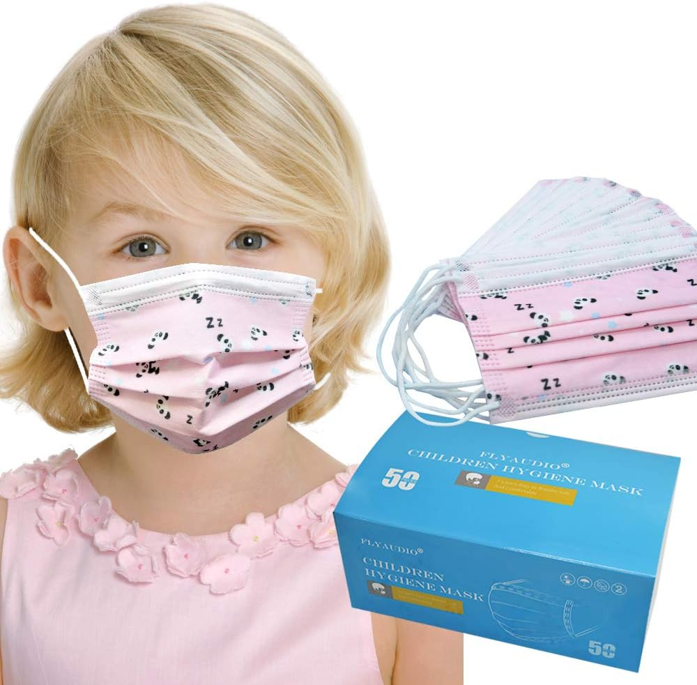 Kids Disposable Face Mask Girls - Flyaudio 50Pcs 3 Ply Face Mask for Children with Earloops, Breathable Comfortable, Soft on Skin, Perfect Size Mask for Boys & Girls, Pink Panda image number 6