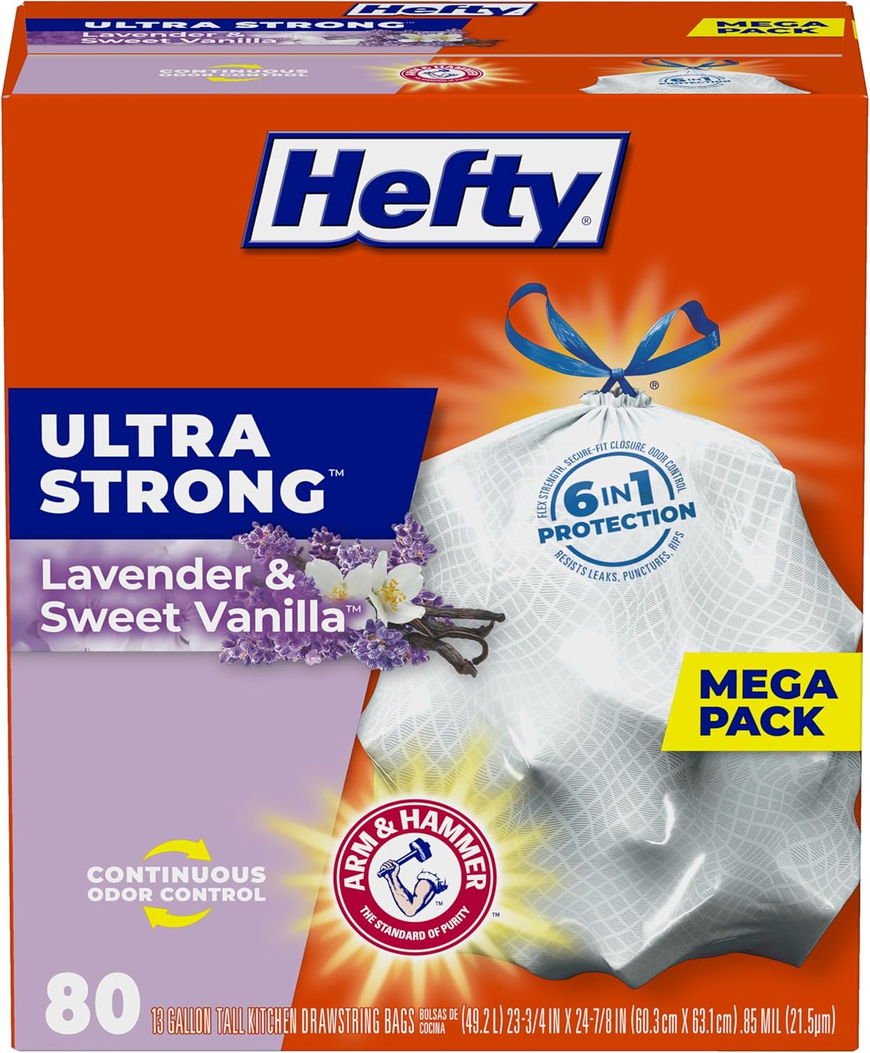 Hefty Ultra Strong Tall Kitchen Trash Bags - Lavender & Sweet Vanilla, 13 Gallon, 80 Count image number 5