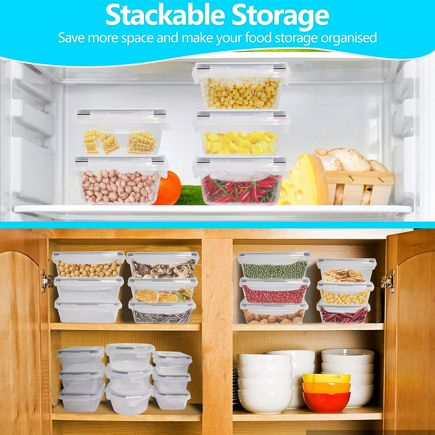 Airtight Food Storage Container Set, Fridge Pantry Organiser Ideal for Home & Kitchen Organisation - Meal Prep Containers Lunch Box -100% Leak Proof Lid (16)