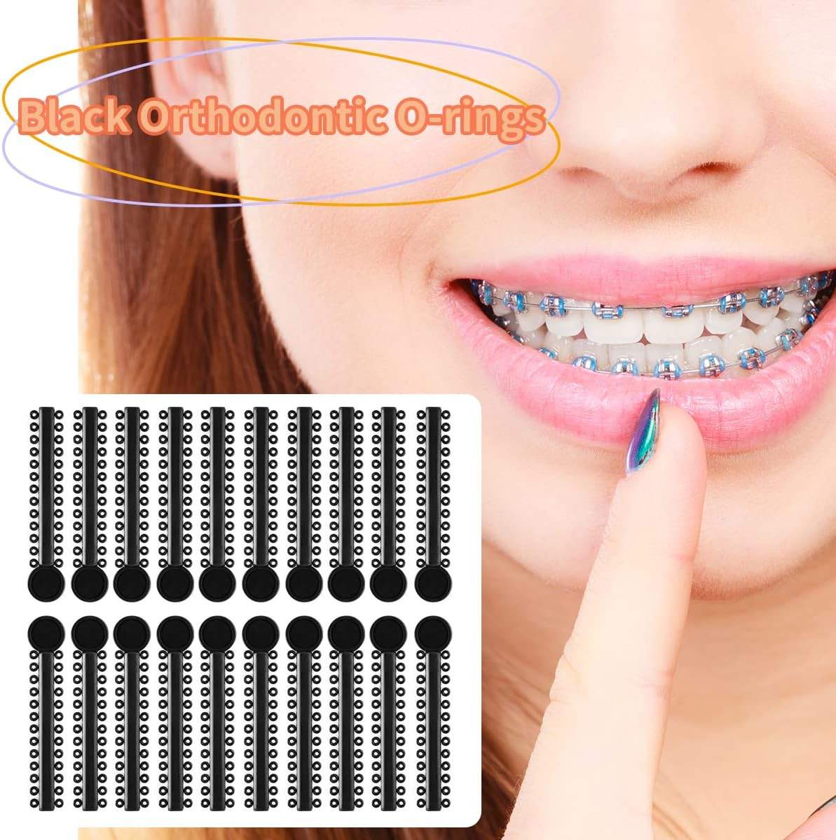1040 Pcs Black Braces Rubber Bands Orthodontic Ligature Ties O-Rings Elastic Bands for Braces (Black) image number 1