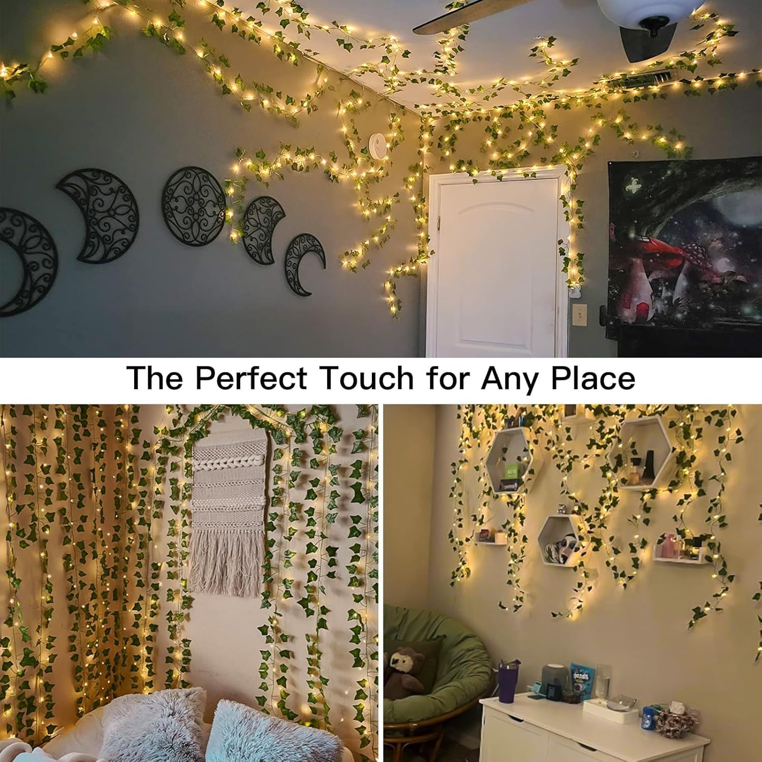 10M 100LED Vine String Lights, Leaf String Lights, Hanging Ivy Lights for Bedroom Garden Party Wall Room Decor, Ivy Curtain Lights for Dorm, Wedding, Party, Wall, Indoor, Outdoor Decor image number 4