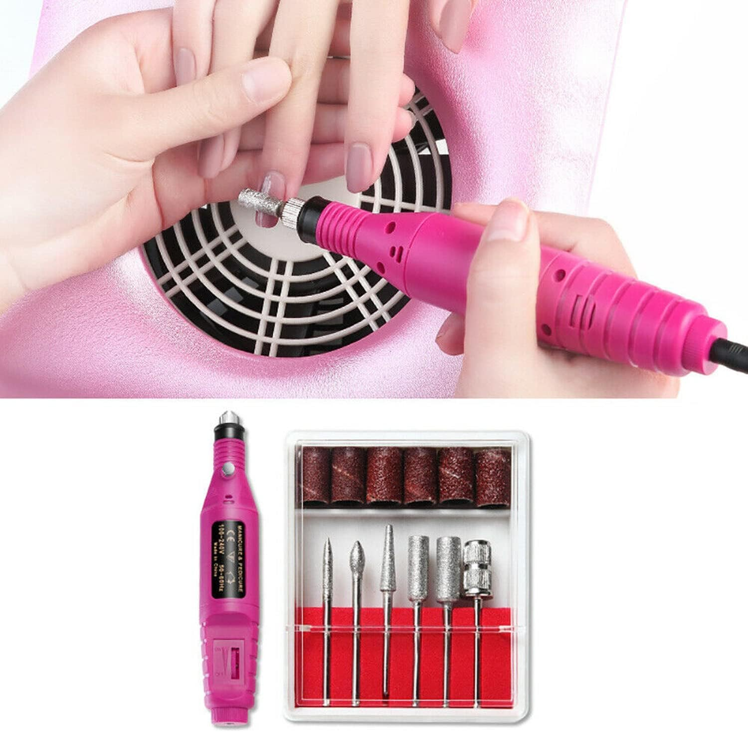 Electric Nail Drill Machine Bits 24File Tool Kit Machine Manicure Art Pen Shaper USB Nail File Drill Kit for Acrylic, Gel Nails, Manicure Pedicure Tools with 6 Bits and Sanding Bands (Pink) image number 1