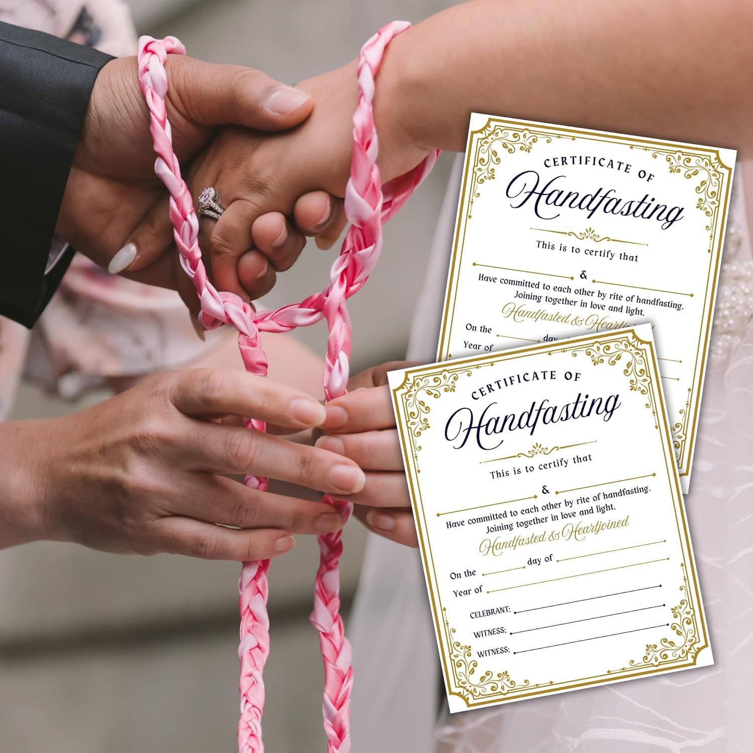 Handfasting Union Ceremony Certificate Cord Ribbon 6Pk 8.5X11&rdquo; on Linen Commitment Bound Celtic Medieval Secret Partner Parchment Marriage image number 3