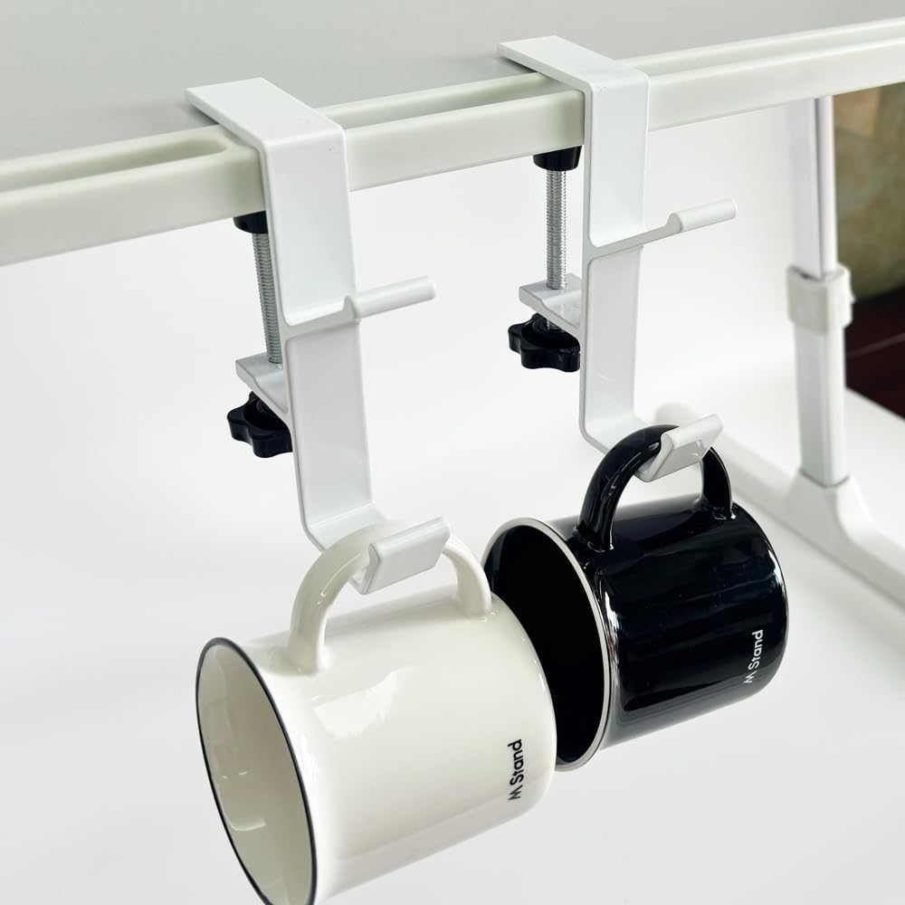 Mijradge Desk Mount Bag Holder Hook Clamp, 2-Pack, White+Black, Aluminium, 2 Hooks, Clamp Mount image number 4