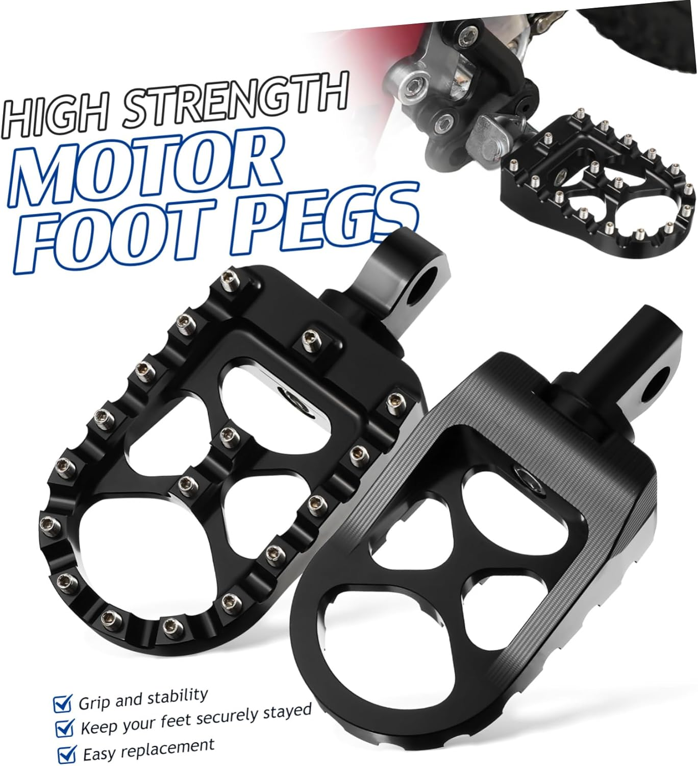 ULTECHNOVO 1Pair Motorcycle Foot Pegs Aluminium Alloy High Strength Dirt Bike Footrests with Enhanced Grip Stability for Comfortable Riding Easy Installation Wide Compatibility image number 4