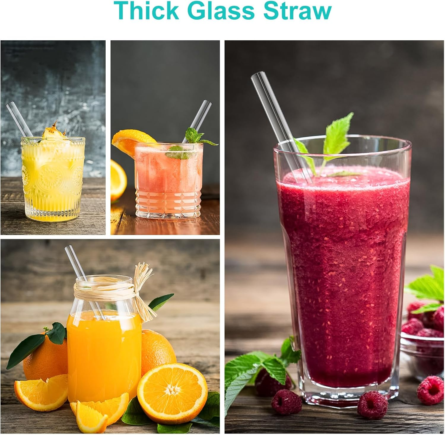 Kiemeu 16 Pack Clear Glass Straws for Drinking, &Phi;10 Mm Wide Straws for Smoothies, Cocktail and Other Drinks, Family Pack image number 3