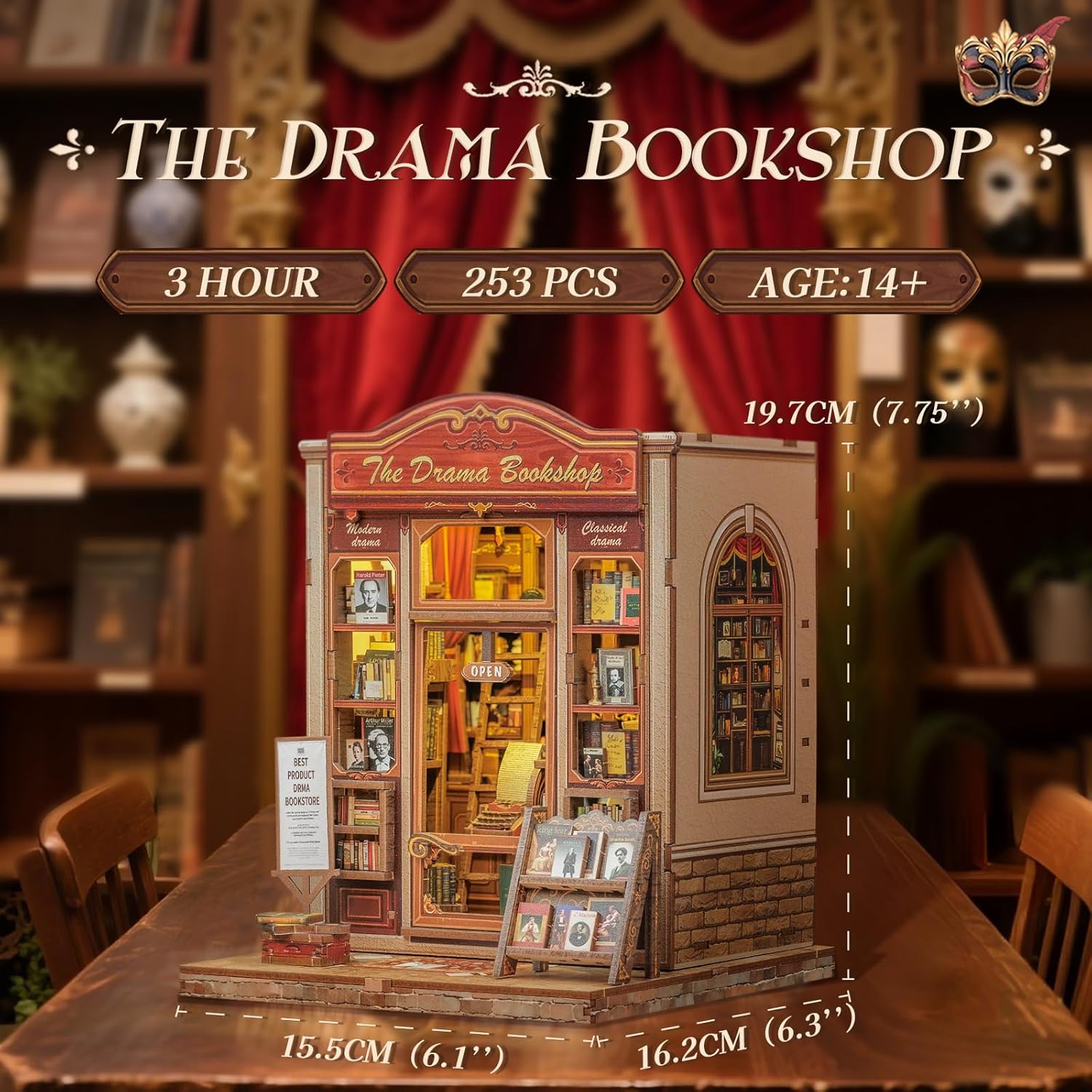 CUTEBEE Book Nook Kit - DIY Miniature House Dollhouse Kit for Adults and Teens, Booknook Tiny House Bookshelf Decor 3D Wooden Puzzle for Family, Friends (The Drama Bookshop) image number 5