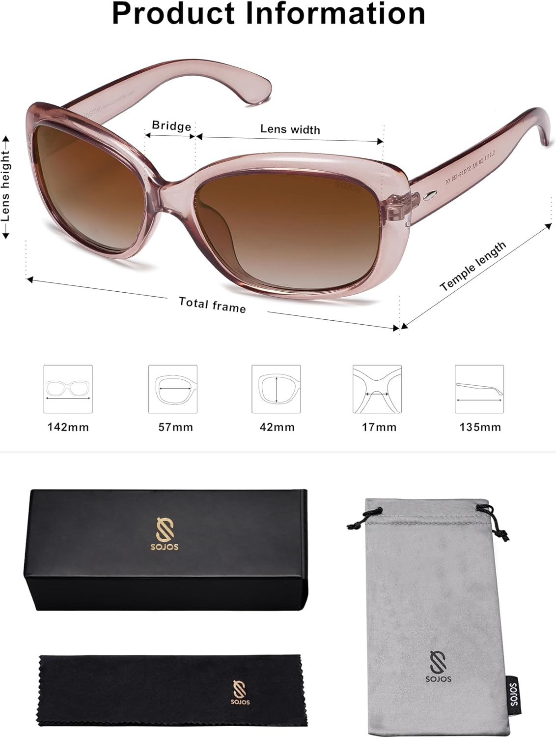 SOJOS Vintage Square Polarized Sunglasses for Women UV Protection Lens Sunnies SJ2111 - Black Tortoise/Grey image number 2