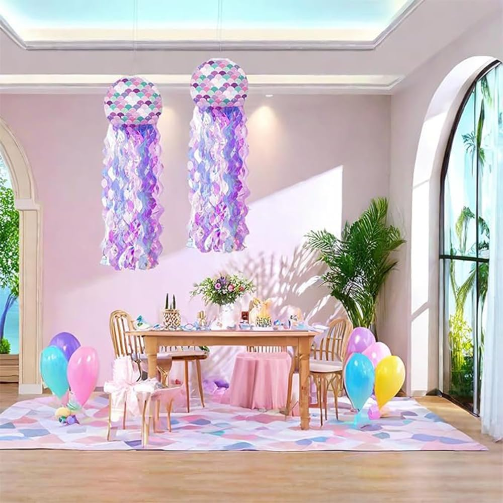 6 PCS Hanging Jelly Fish Paper Lanterns,Colorful Paper Lanterns,Under the Sea Mermaid Party Decorations,For Kids Birthday,For Ocean Party Decorations Jellyfish Decor,Baby Room image number 6