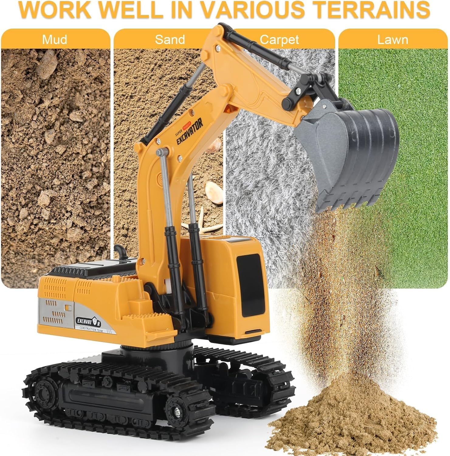 Besswin Remote Control Excavator Toy 660-F1 with Metal Shovel, Light and Music,1:24 Rechargeable RC Excavator,Remote Control Car for Kids 3+ image number 1