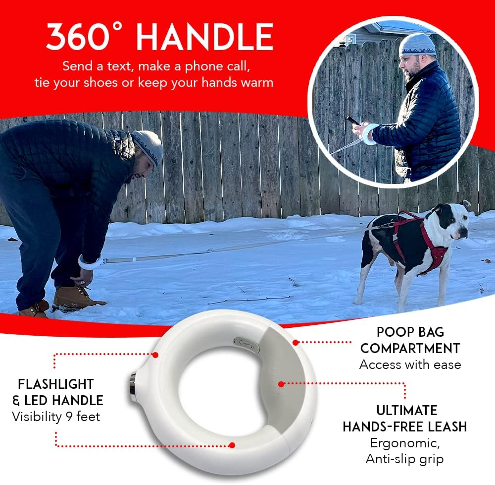 Non Retractable Leash with Flashlight, LED Light, Built-In Poop Bag Compartment &ndash;Walking Leash 360&deg; Hands Free, Anti-Slip Handle for Small, Medium & Large Dogs &ndash; Tangle Free Heavy Duty Reflective image number 2