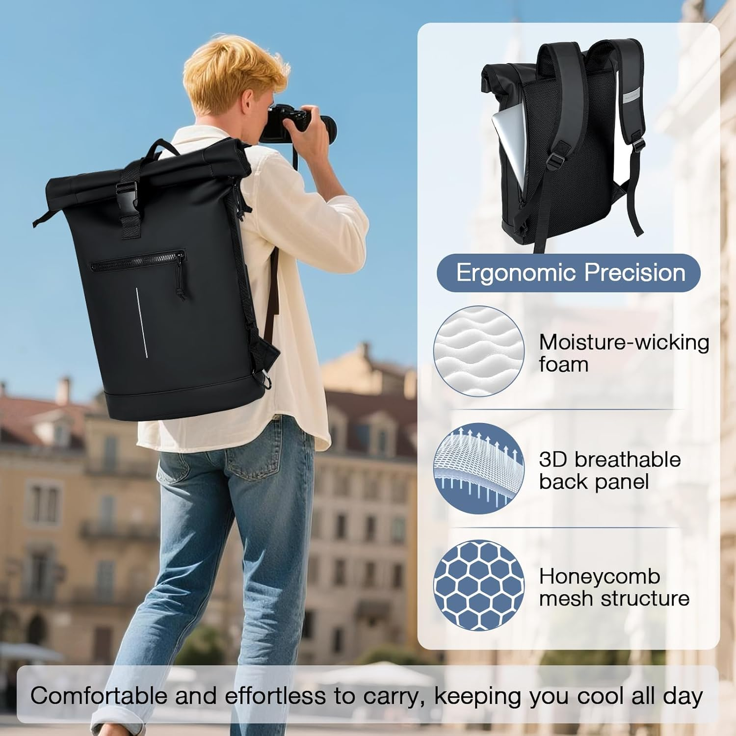 Lekebobor Rolltop Backpack Laptop Backpack Womens Mens 17 Inch Waterproof Backpack Dry Bag Roll Top Rucksack for Hiking Cycling Business Travel image number 3