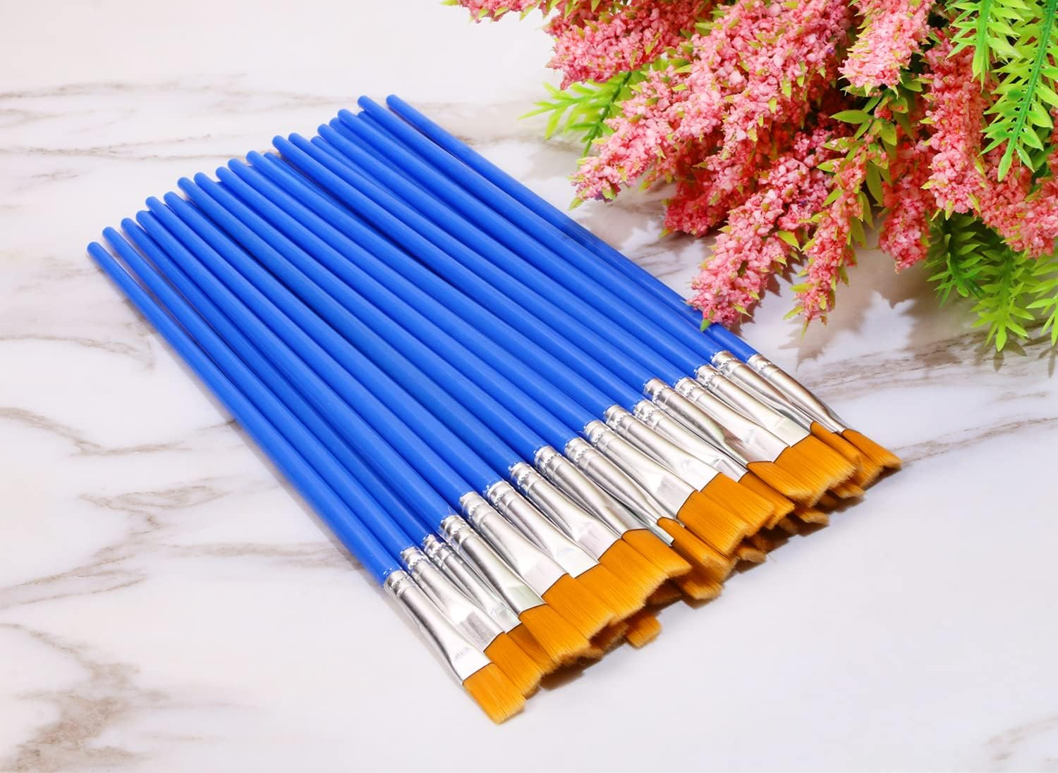 Shapenty Flat Paint Brushes with Nylon Hair Small Paintbrush for Detail Painting Acrylic Oil Watercolor Painting Touch up Painting Cleaning Epoxy Resin Art Craft Project Starter Students (30)