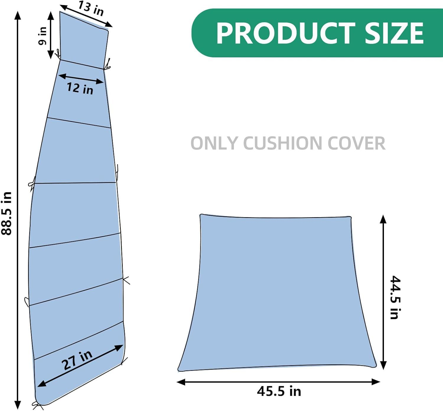 Outdoor Hanging Lounge Chair Replacement Cushion Cover and Umbrella Fabric, Made for Patio Curved Chaise Hammock Floating Swing Chair Pads, Waterproof Soft Fabric (Cushion Not Included), Blue image number 2
