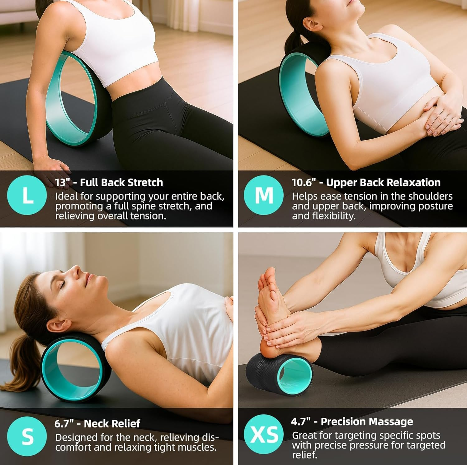 Back Roller Wheel Set of 4 &ndash; Foam Back Stretcher for Pain Relief, Spine Cradle Deep Tissue Massage Roller for Stretching & Physical Therapy image number 4