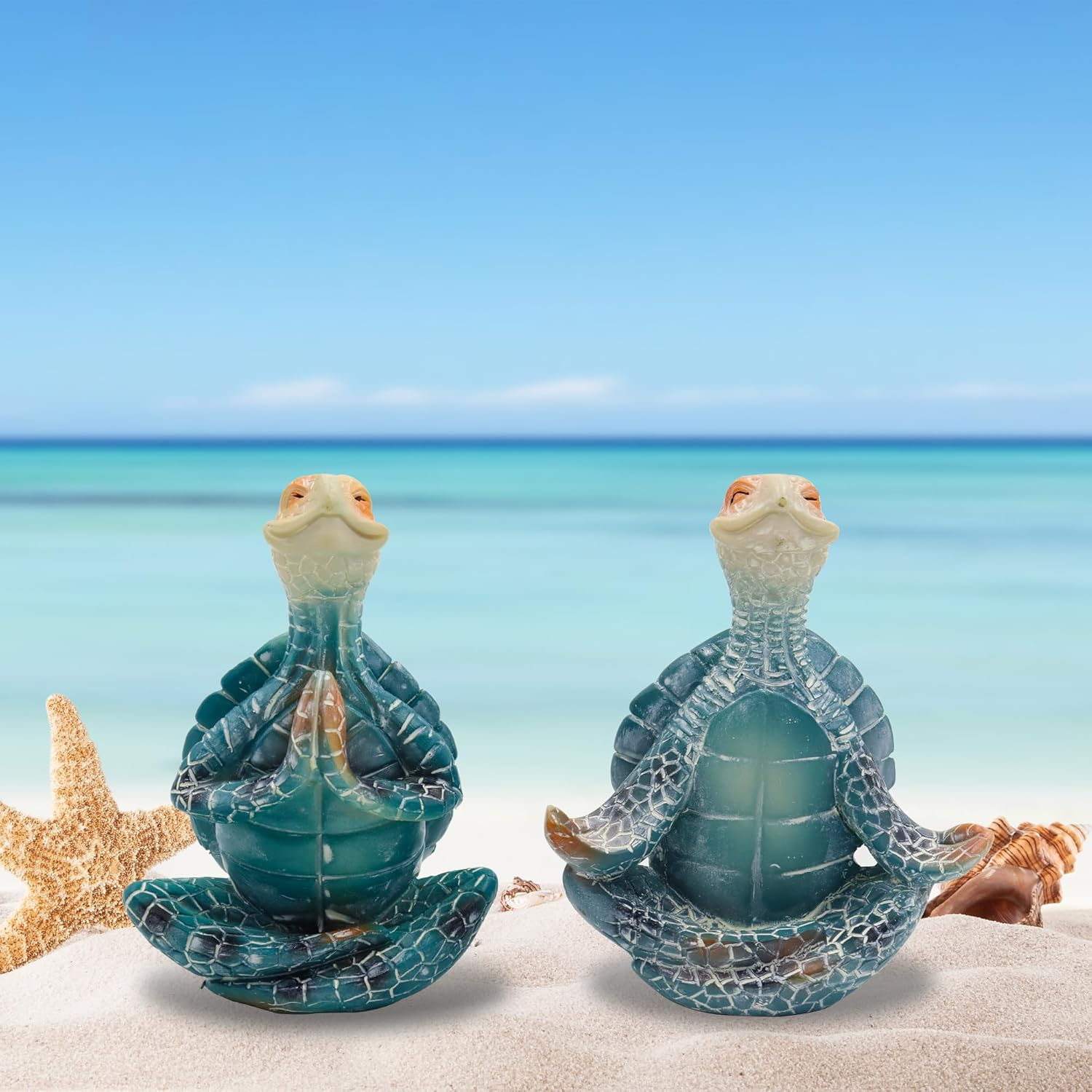 Set of 2 Meditation Yoga Turtle Statue, Sea Turtle Decor, Coastal Room Decor, Meditating Turtle Figurines for Garden Decorations, Beach Decorations for Home Office Desk Bathroom (2 Pcs) image number 3