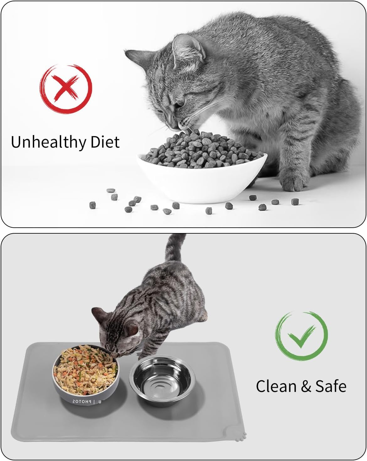 Set of 2 Bowl Mat for Dogs and Cats, 48 X 30 Cm (Black and Grey), Waterproof and Non-Slip Silicone Feeding Mat, Feeding Mat, Non-Slip Pet Feeding Mat for Feeding Bowls Placemats image number 4