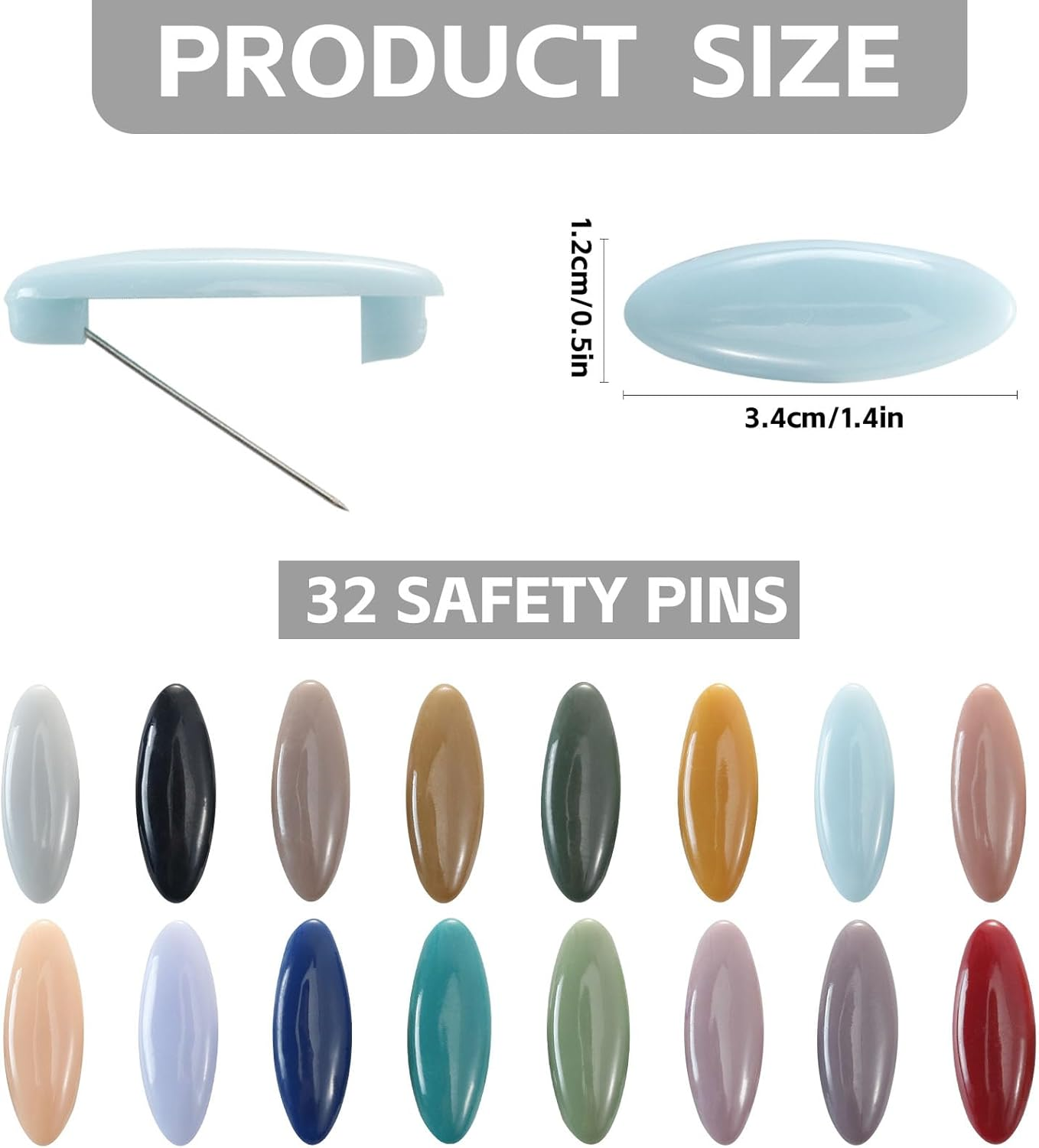 32 PCS Scarf Safety Pins Small Scarves Safety Pins Scarf Clips, Hijab Pins for Women Muslim Colorful Plastic Brooches, Headscarf Pins (Colorful)