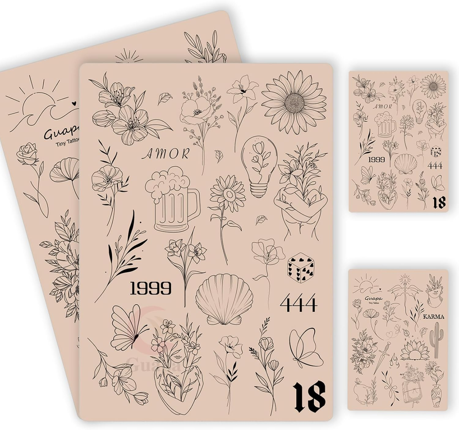 2PCS Double-Sided Tattoo Practice Skin with Pre-Printed Light Gray Stencil Designs &ndash;1.5Mm Thick Silicone Pad for Fine Line & Tiny Tattoo Training (2PCS Pink Pad #18) - 2Pcs Pink Pad 15 image number 3