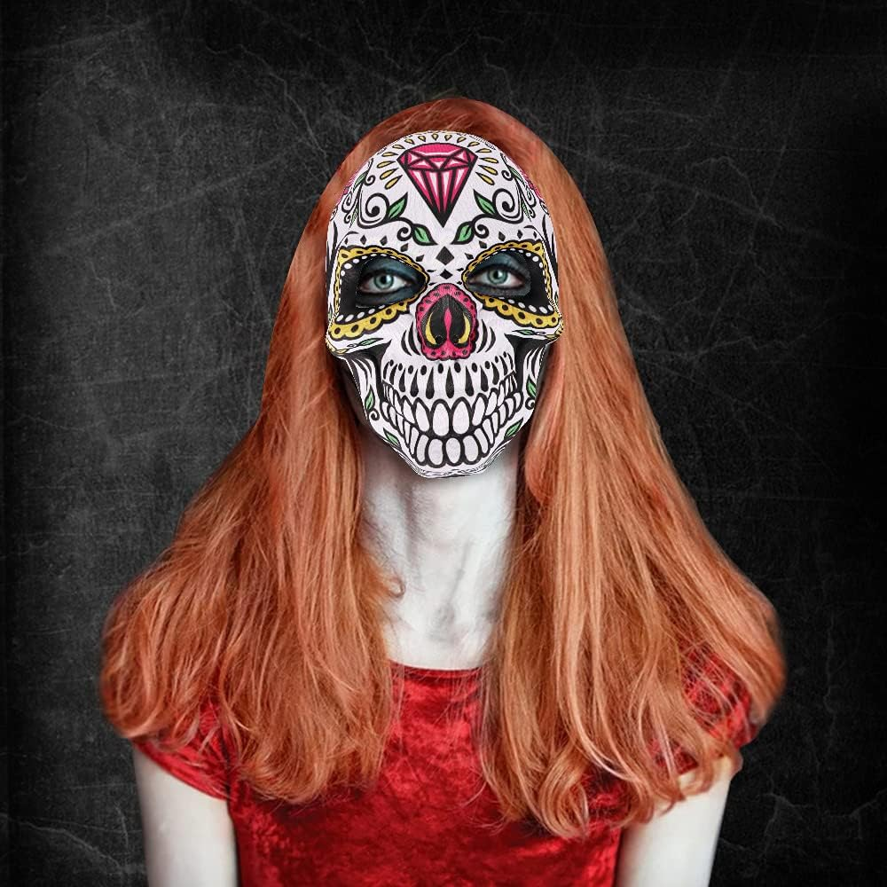 Halloween Masks Mexican Sugar Skull Masks Day of the Dead Mask Full Face Masquerade Costume Mask Party Supplies for Carnival Bar Cosplay Mexican Party - Diamond Skull Print image number 3