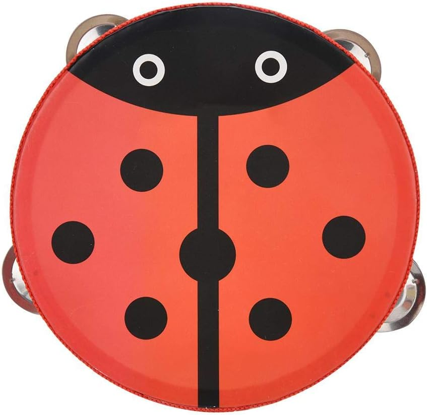 Handheld Tambourine, Cute Patterns 15Cm Tambourine Wood, Parties and Kids Games for Sing or Dance Accompaniment(Beetle)