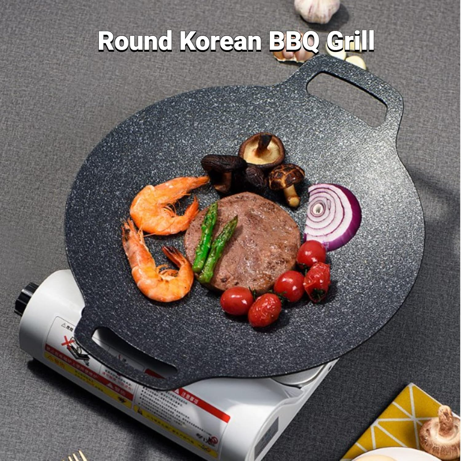 Arsor Korean Style BBQ Grill Pan, Iron Nonstick Barbecue Plate Smokeless round Griddle with Storage Bag Easy to Clean Barbecue Stovetop Plate for Home Camping Indoor Outdoor Grilling(41Cm) image number 4