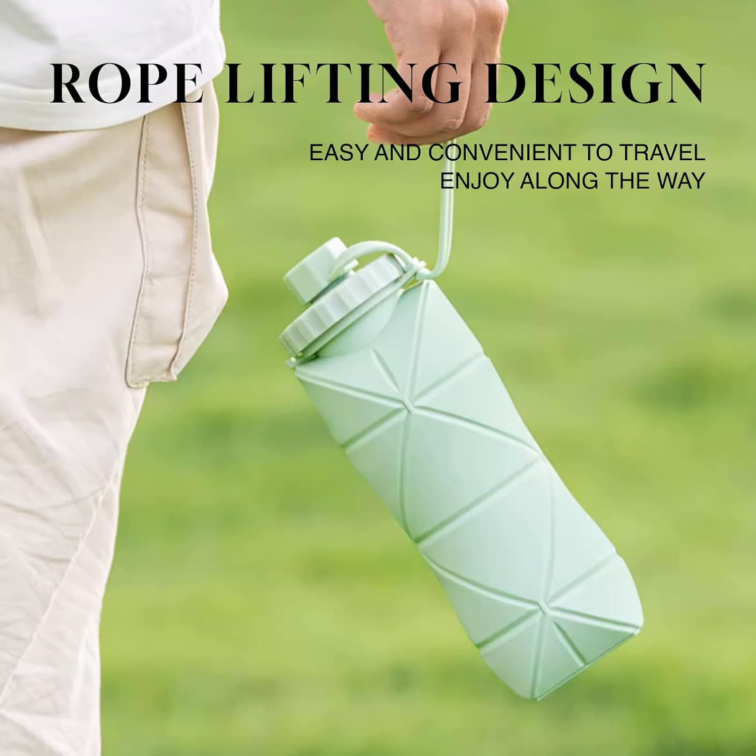 Collapsible Water Bottle for Travel Essentials, Lightweight & Foldable, Bpa-Free Silicone with Double Leak-Proof Design, Perfect for Outdoor Hiking, Sports, and Everyday Use (Green) image number 1