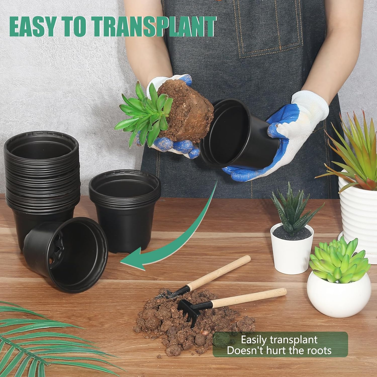 120 Pack 4 Inch Nursery Pots for Plants, Plastic Seeds Starter Pots with Drainage Holes, Small Plastic Plant Pots for Succulents Seedling Cutting Transplanting image number 3