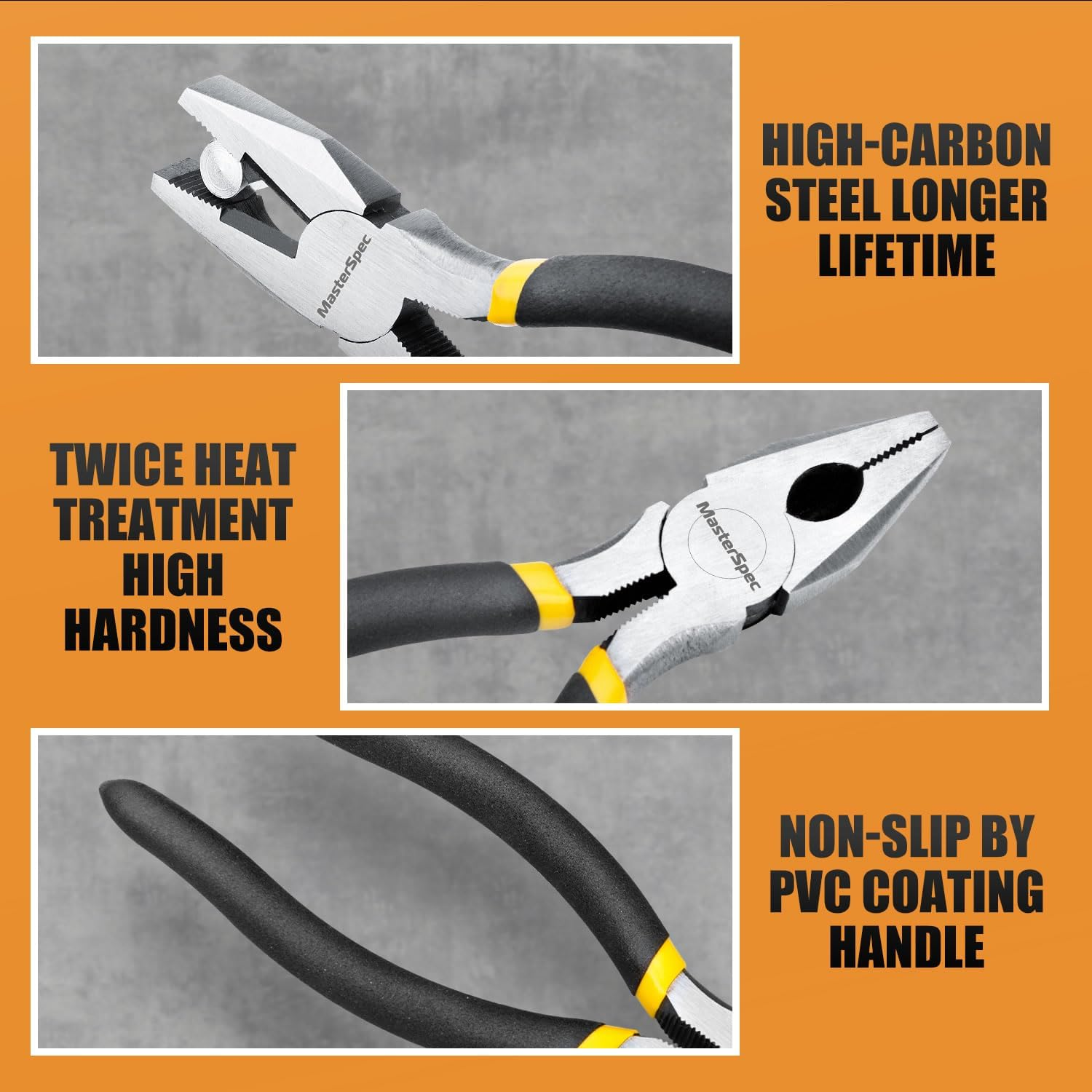 Masterspec 10Pcs Hand Tool Set Pliers Set Multi-Grip Pliers Long Nose/Slip Joint/Diagonal/Combination/Jaw Locking/Water Pump Pliers/Adjustable Spanner for Home Industry