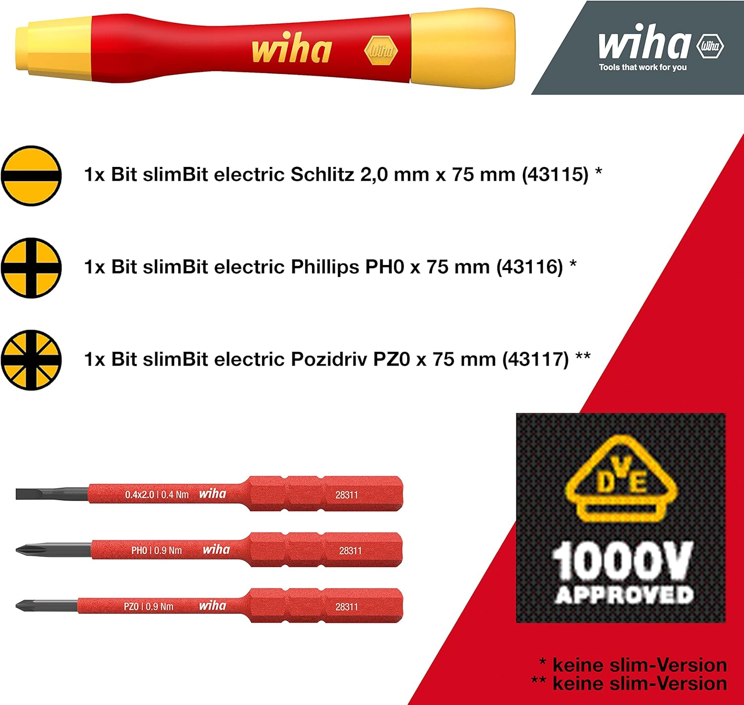 Wiha Slimvario Picofinish Electric Fine Screwdriver 4-Piece Set image number 2