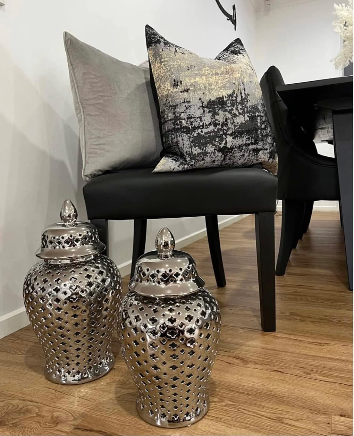 THE-TINOART Gray Pillows Covert 20 X 20 Inch Gold Splashed on Black Gray Throw Pillow Covers Reversed Soft Velevt Decorative Pillow Cover for Couch Living Room Bedroom Car 1Piece