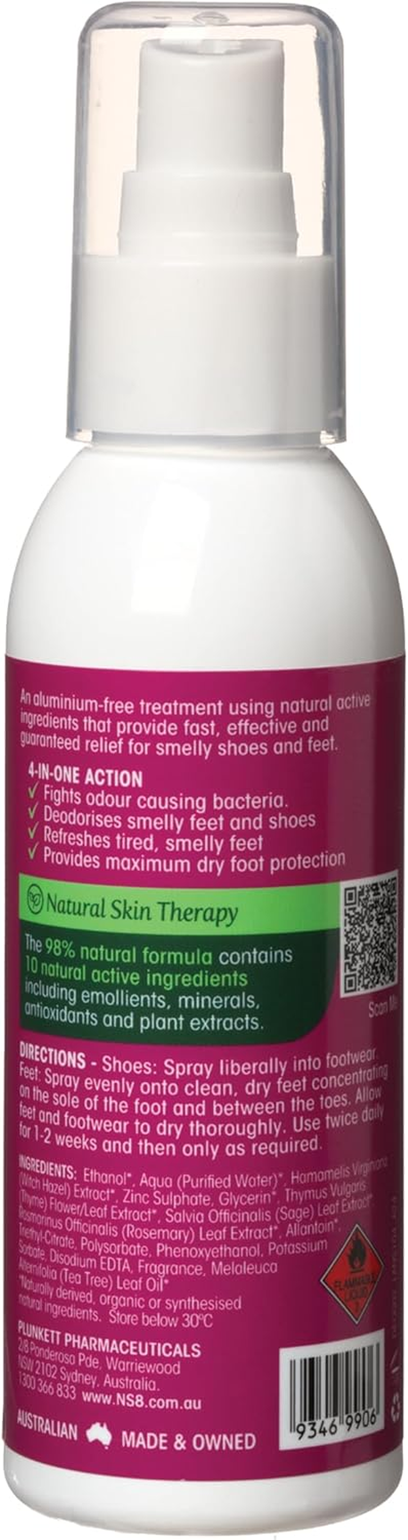 Plunkett'S NS8 Natural Foot & Shoe Spray 100Ml &ndash; Non-Aerosol, Aluminium-Free, Eco-Friendly, Dryness, & Low Irritation image number 1